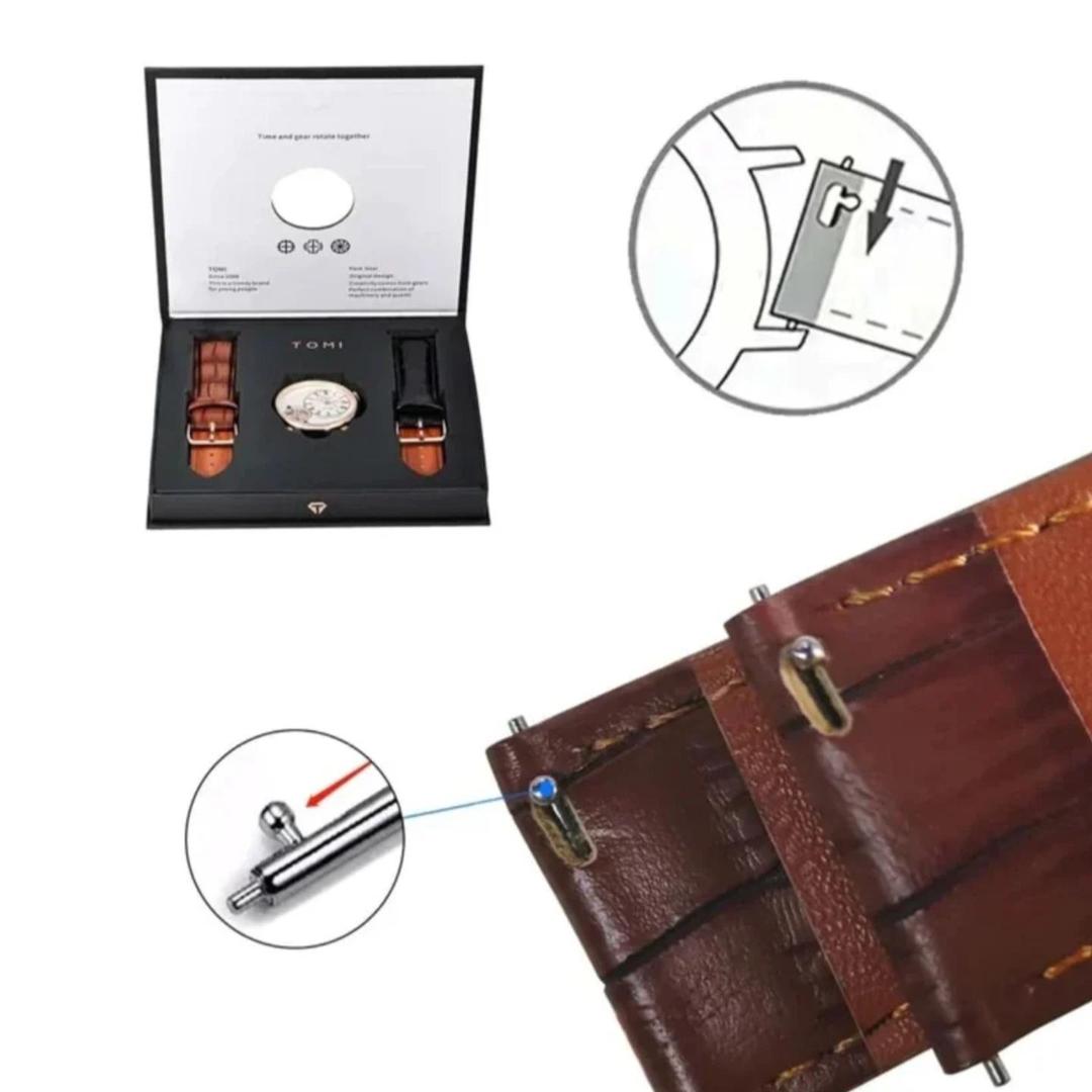 Stylish Men's Quartz Watch Set - 3 Pcs Including Analog Watch & 2 Straps