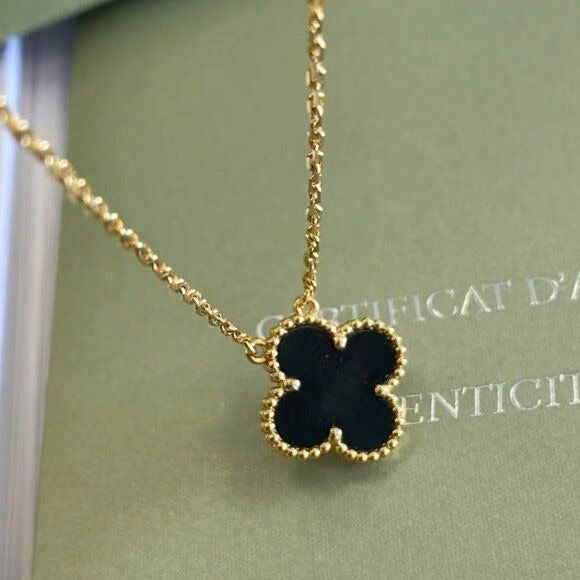 Stunning 3 Pcs Van Clef Black Stainless Steel Necklace Set
